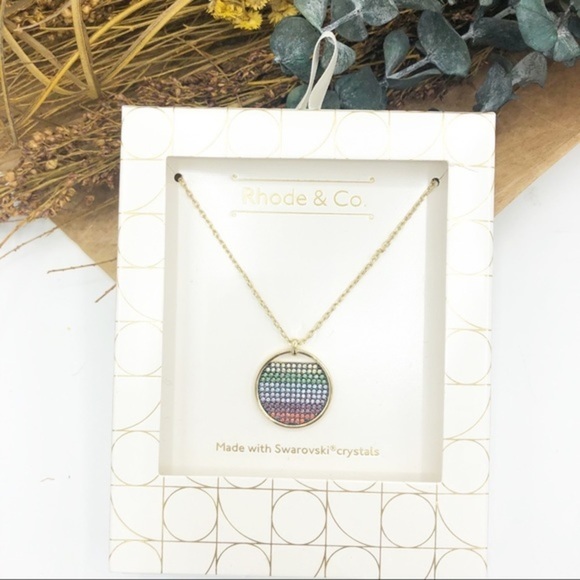 Rhode & Co Rainbow Swarovski Crystal Round Pendant 16” Inch Necklace - Picture 2 of 3